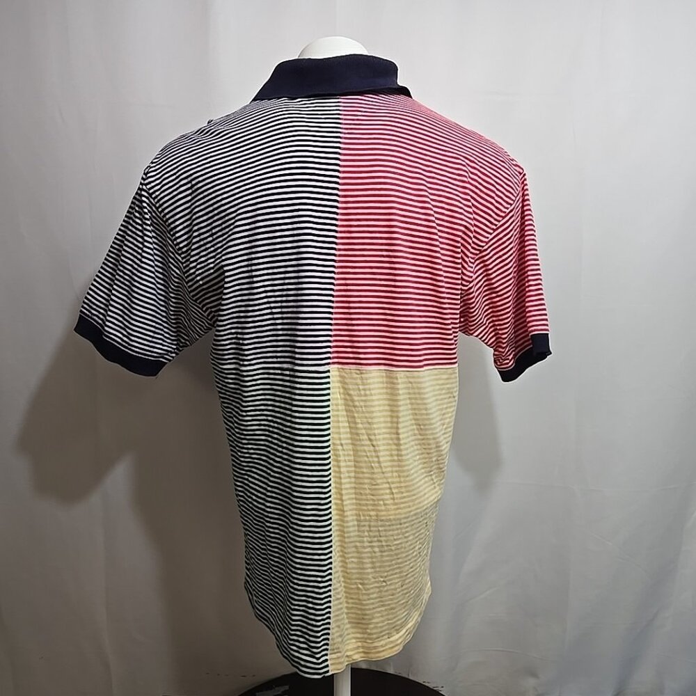Vintage Tommy Hilfiger Polo Shirt Mens Size Large Multicolour Patchwork Striped - Picture 3 of 8